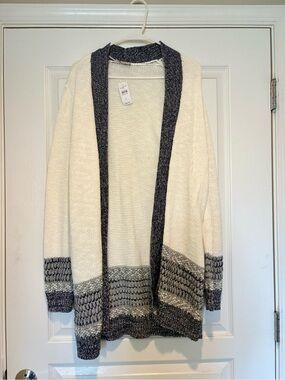 LOFT Cream Open-Front Cardigan with Gray Trim NWT